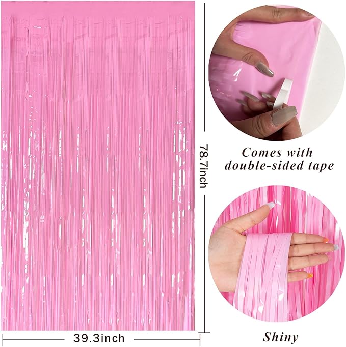 Pink Party Streamers Foil Fringe Backdrop Curtains Tinsel Streamers