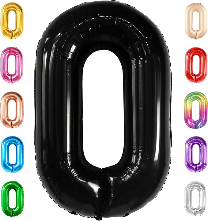 Large, Black 0 Balloon Number - 40 Inch | Foil Number Balloons for
