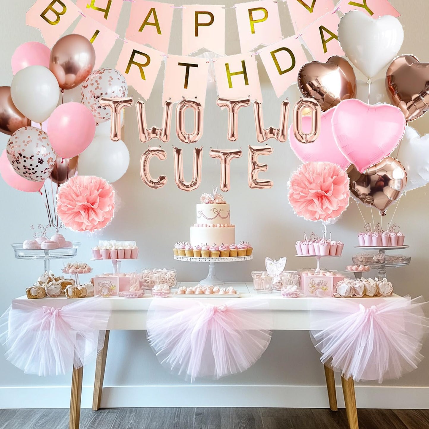 Two Two Cute Birthday Decorations, Tutu Cute 2nd Bday Decorations,