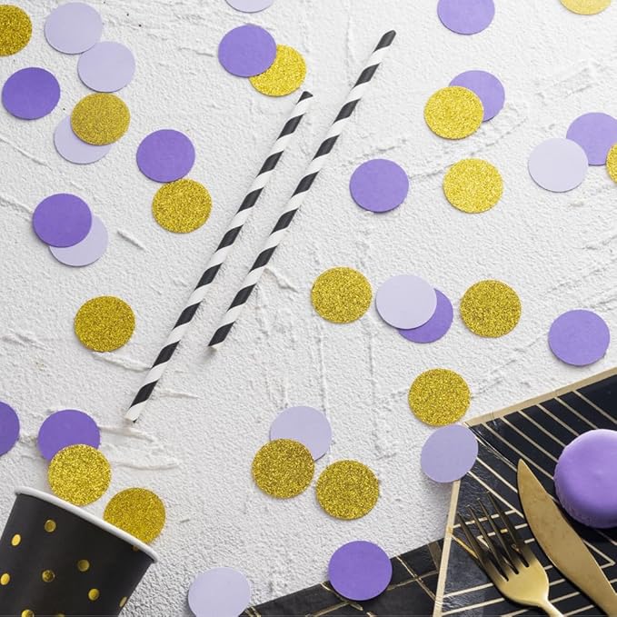 Gold and Purple Lavender Confetti Table Decoration for Wedding