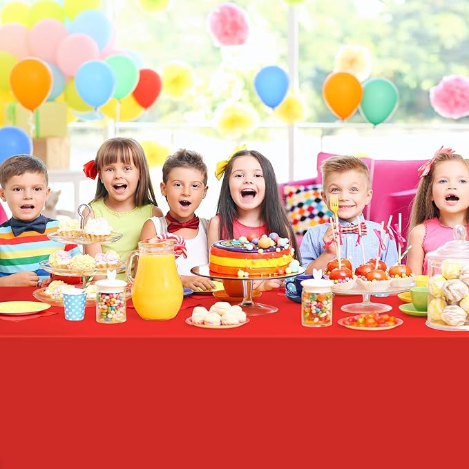 16 Pack Red Plastic Tablecloth for Rectangle Tables, Premium