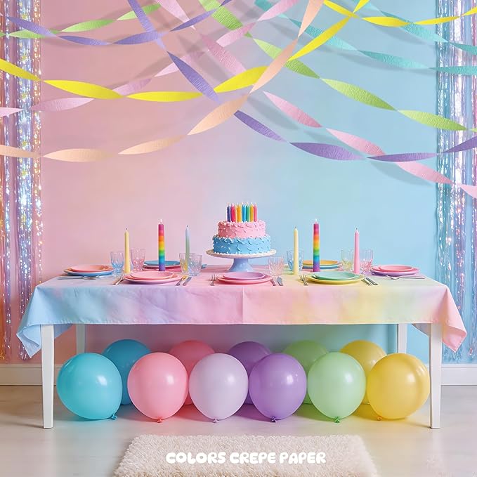 Pastel Rainbow Crepe Paper Streamers - 6 Rolls Macaron Party Streamer
