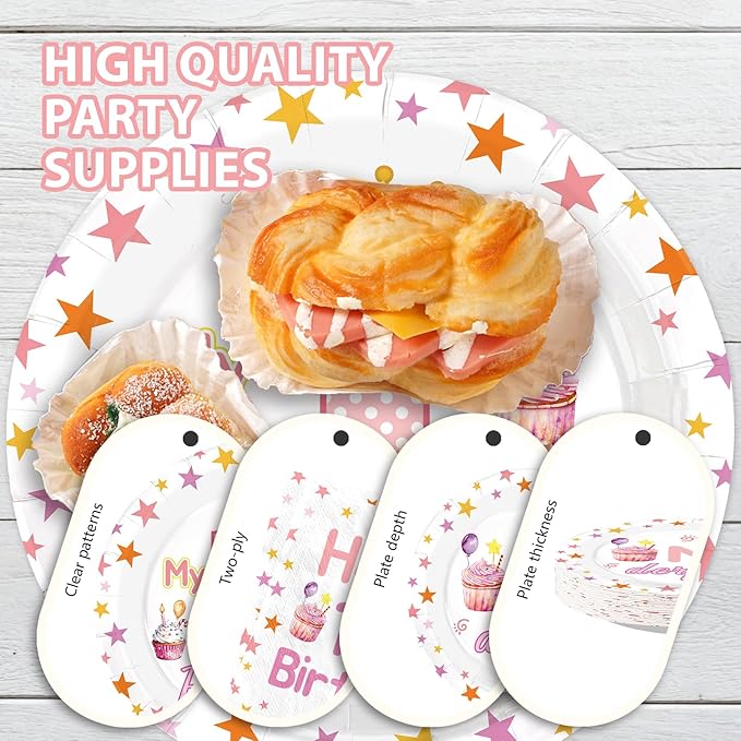 96 Pcs Pink First Birthday Party Decorations Sweet One Happy 1st
