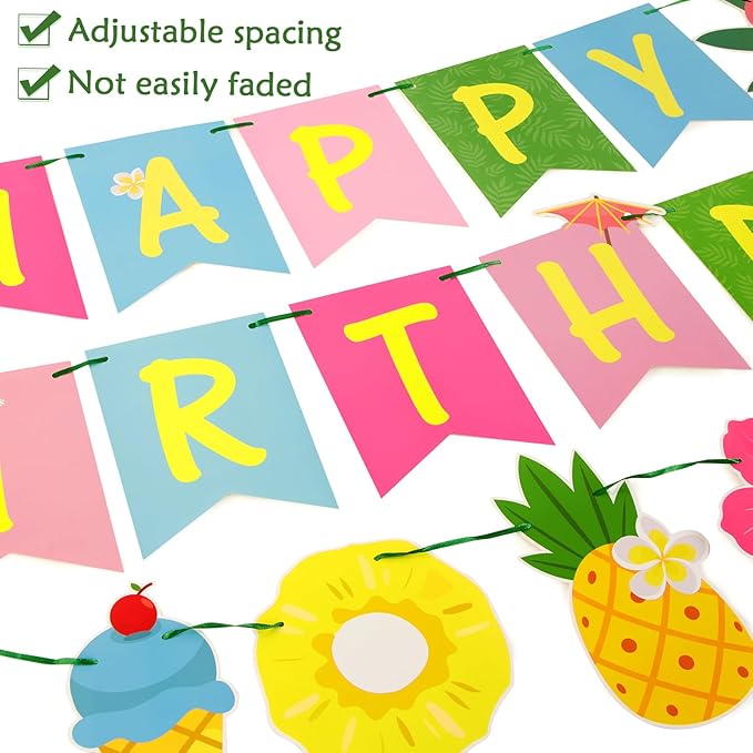 Hawaiian Happy Birthday Banner Tropical Luau Party Birthday Flamingo