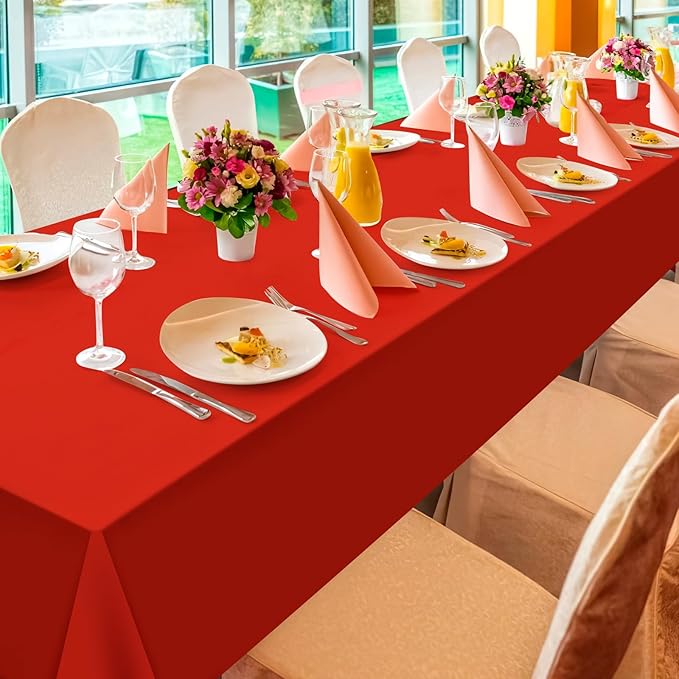 3Pcs Red Rectangle Tablecloths,Disposable Plastic