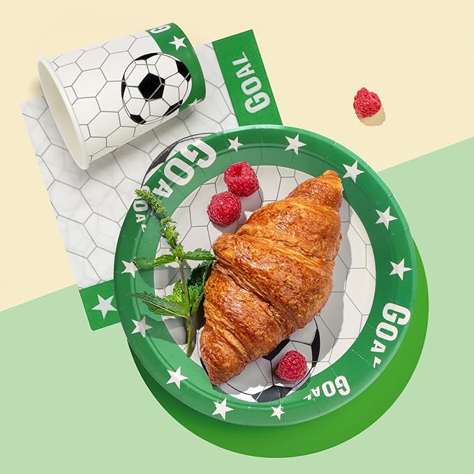 96pcs Soccer Plates Green and White Soccer Party Theme Paper Plates