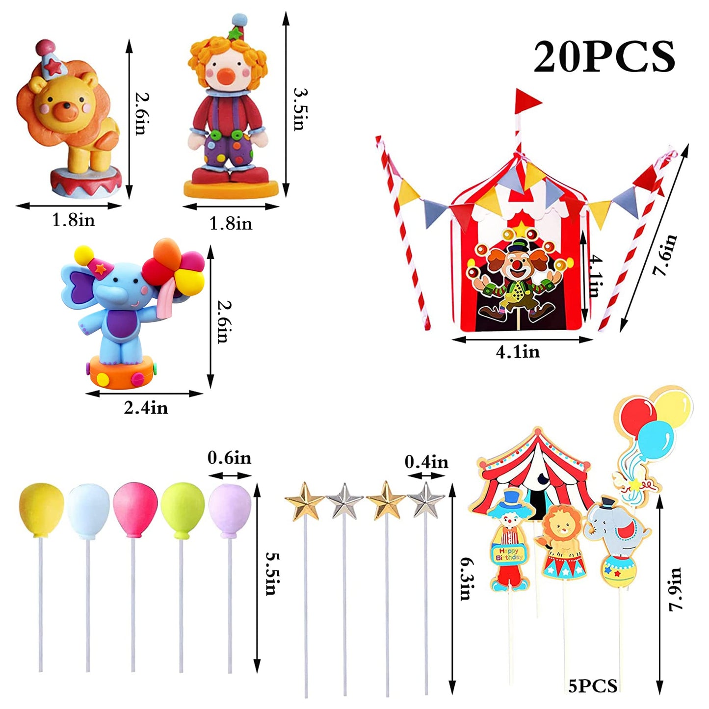 Circus Cake Toppers Carnival Cupcake Toppers Circus Birthday Cake