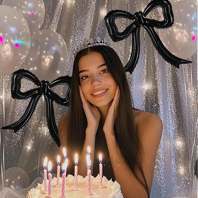 4pcs Black Bow Foil Balloons Bow Mylar Balloon Set for Coquette
