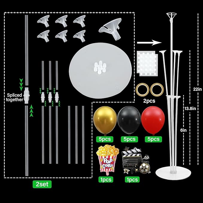 Movie Night Party Balloons Stand Kit 2 Sets with 2 Popcorn Clapboard
