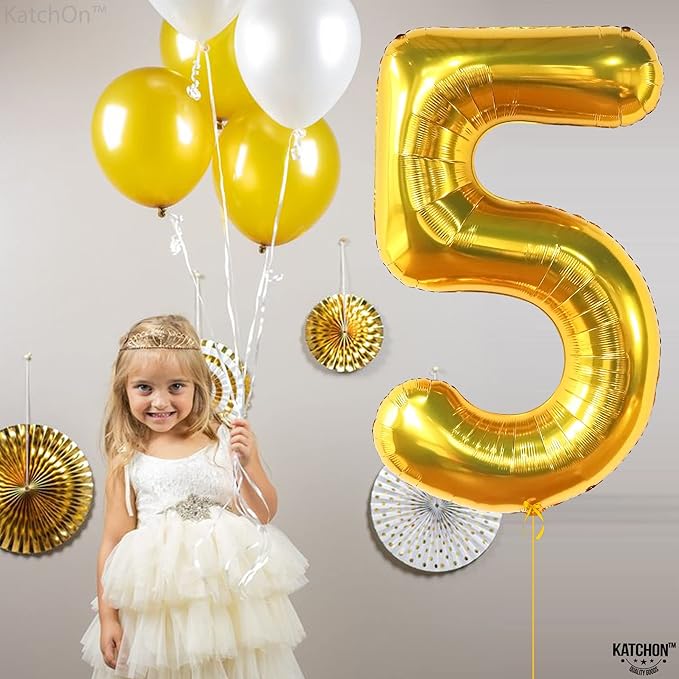 KatchOn, Giant Gold 5 Balloon Number - 40 Inch | Golden 5 Balloon, 5