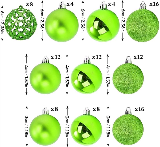 NJN 100Pcs Christmas Ball Ornament Set, Apple Green Ornaments for