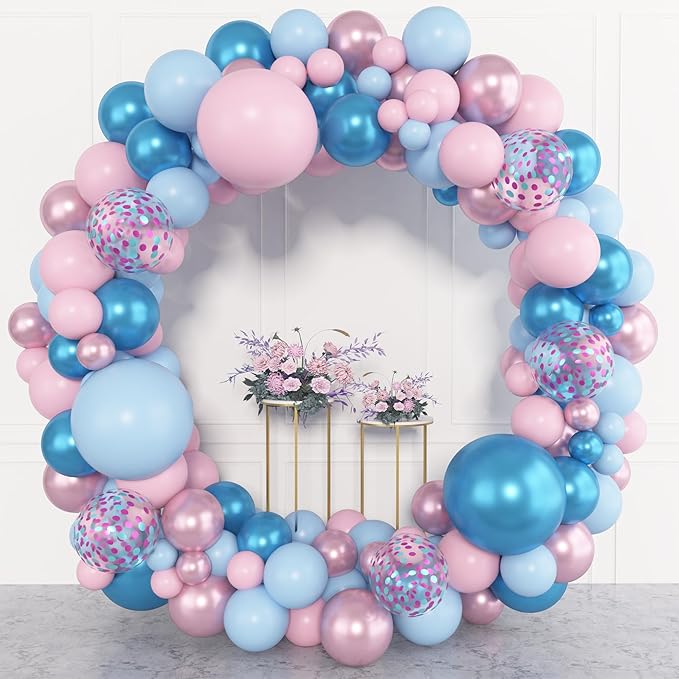Amandir 153pcs Pink Blue Balloon Garland Arch Kit, Different Sizes 18