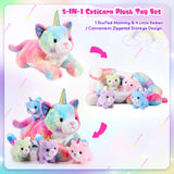 Harrycle 5 Pieces Caticorn Plush Toy Set 16 Inch Mommy Cat Unicorn