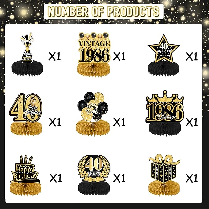 40th Birthday Party Decorations - 9Pcs 40th Birthday Honeycomb