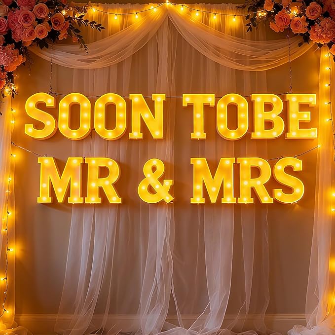 14 Pcs Soon to Be Mr and Mrs Light Sign Wedding Party Decoration LED