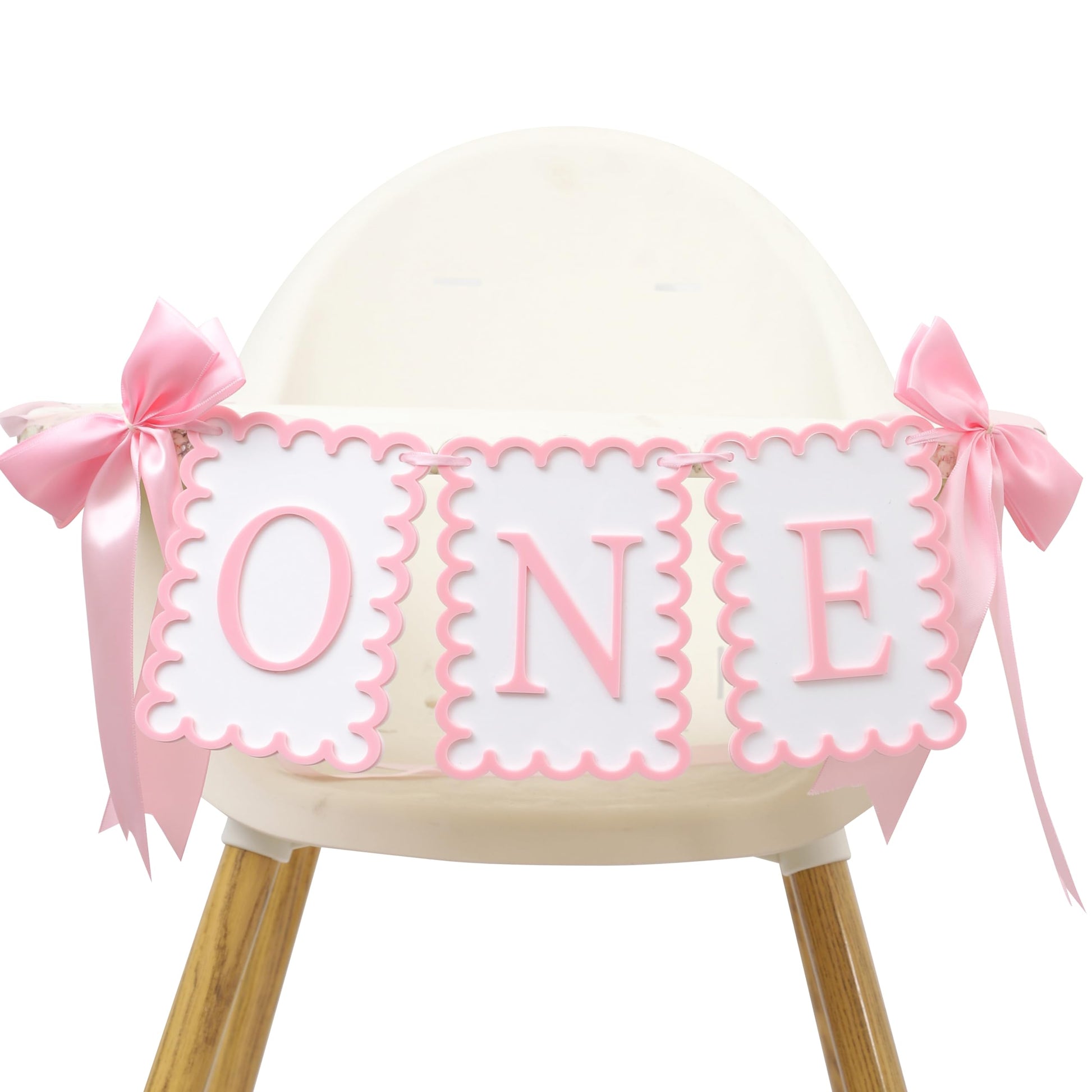 Girls 1st Birthday Decorations - Pink Bow High Chair Banner, Bow First