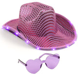 Funcredible Light Up Purple Cowboy Hat - Purple Sequin Cowgirl Hat