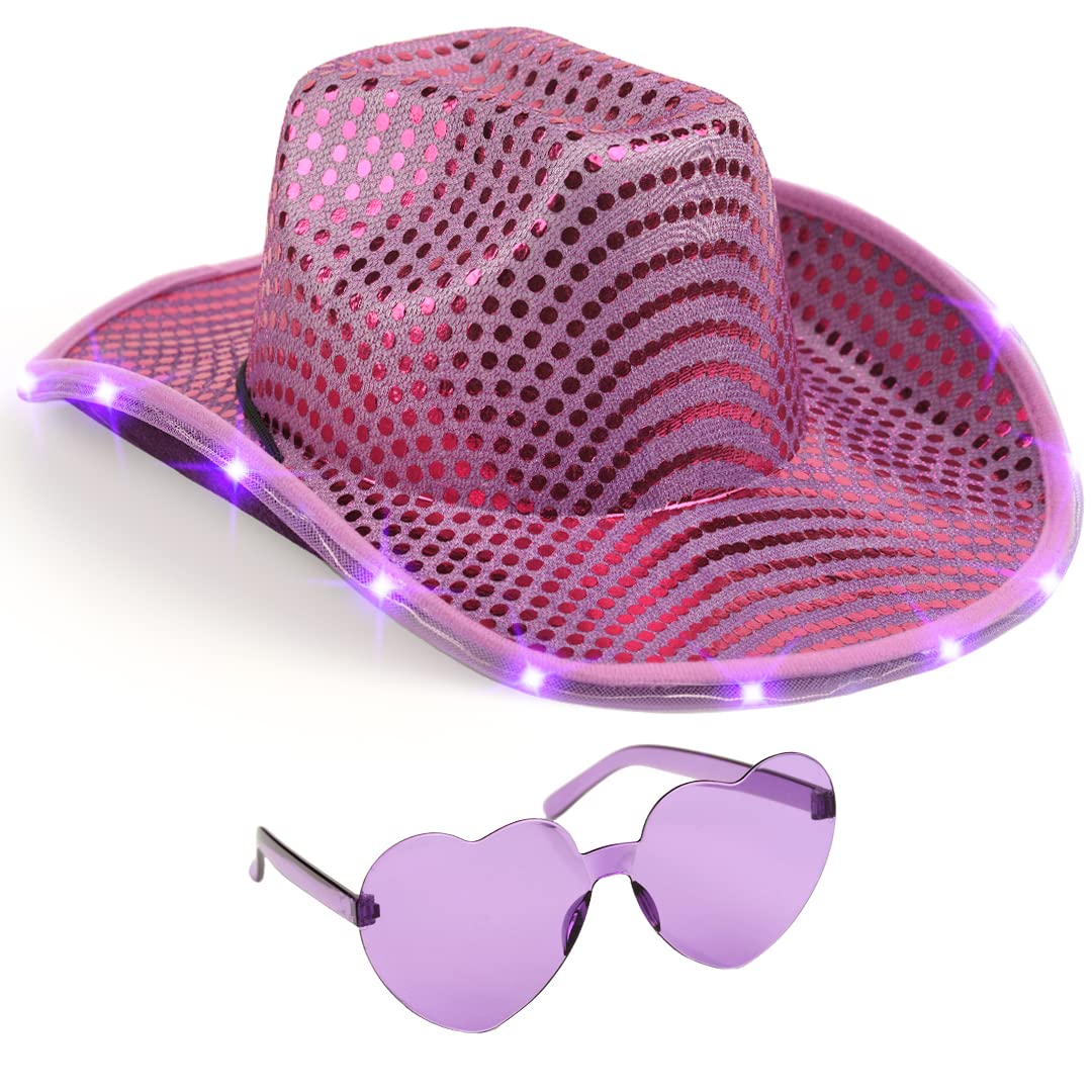Funcredible Light Up Purple Cowboy Hat - Purple Sequin Cowgirl Hat