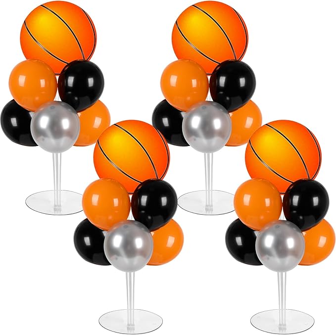 4 Sets Basketball Party Balloons Stand Kit with Basketball Foil