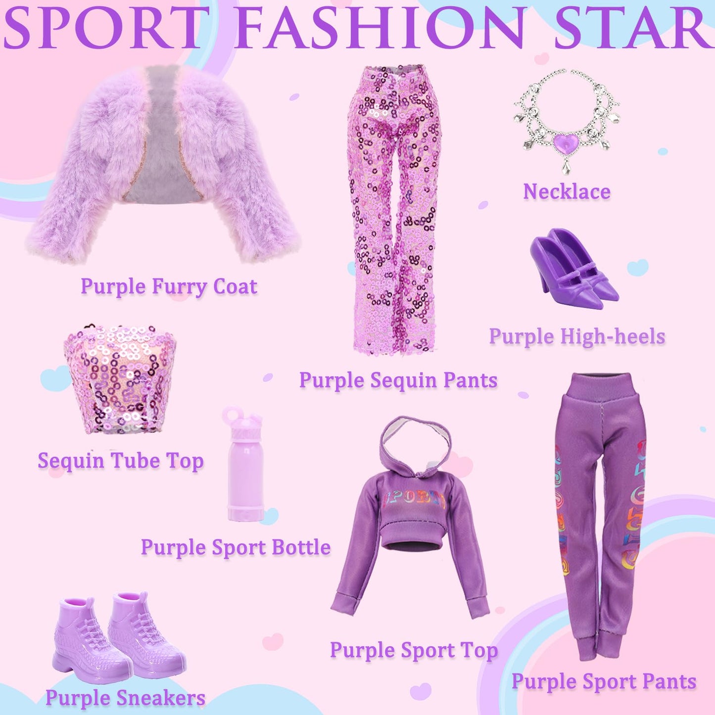 24 Pcs Doll Clothes & Accessories 8 Set Clothes Including Party Gown