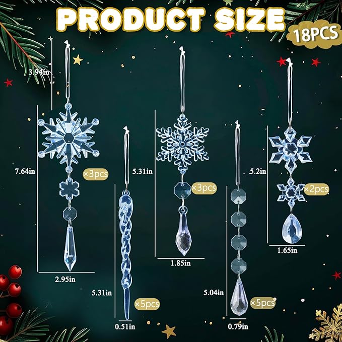 18pcs Crystal Christmas Ornaments for Christmas Tree Decorations-Blue