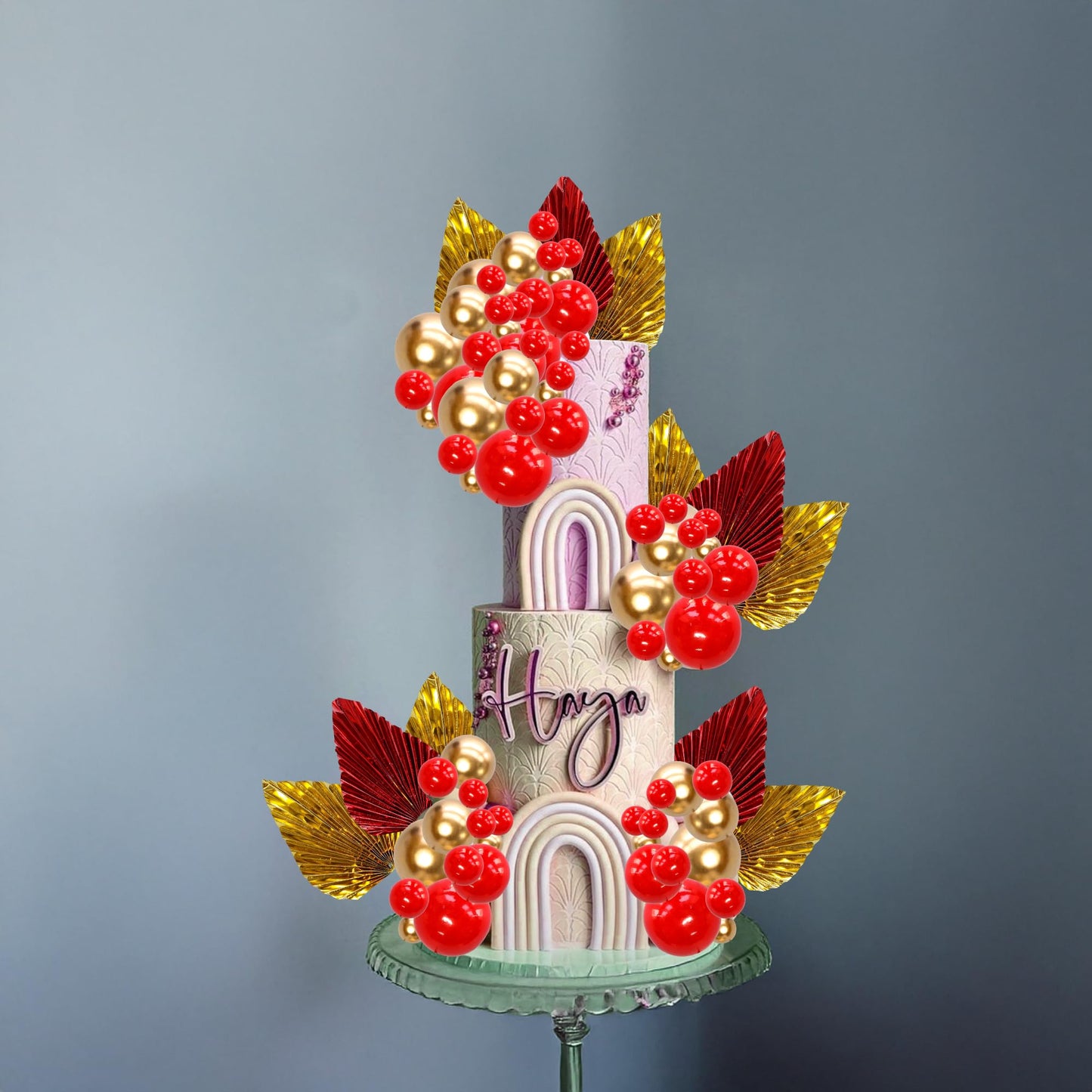 Ephlyn 28Pcs Paper Palm Fan Cake Topper Balls Cake Pick for Baby