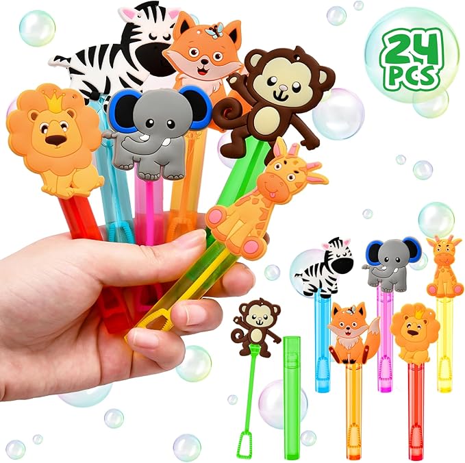 Safari Party Favors 24Pcs Jungle Animals Mini Bubble Wands for Kids
