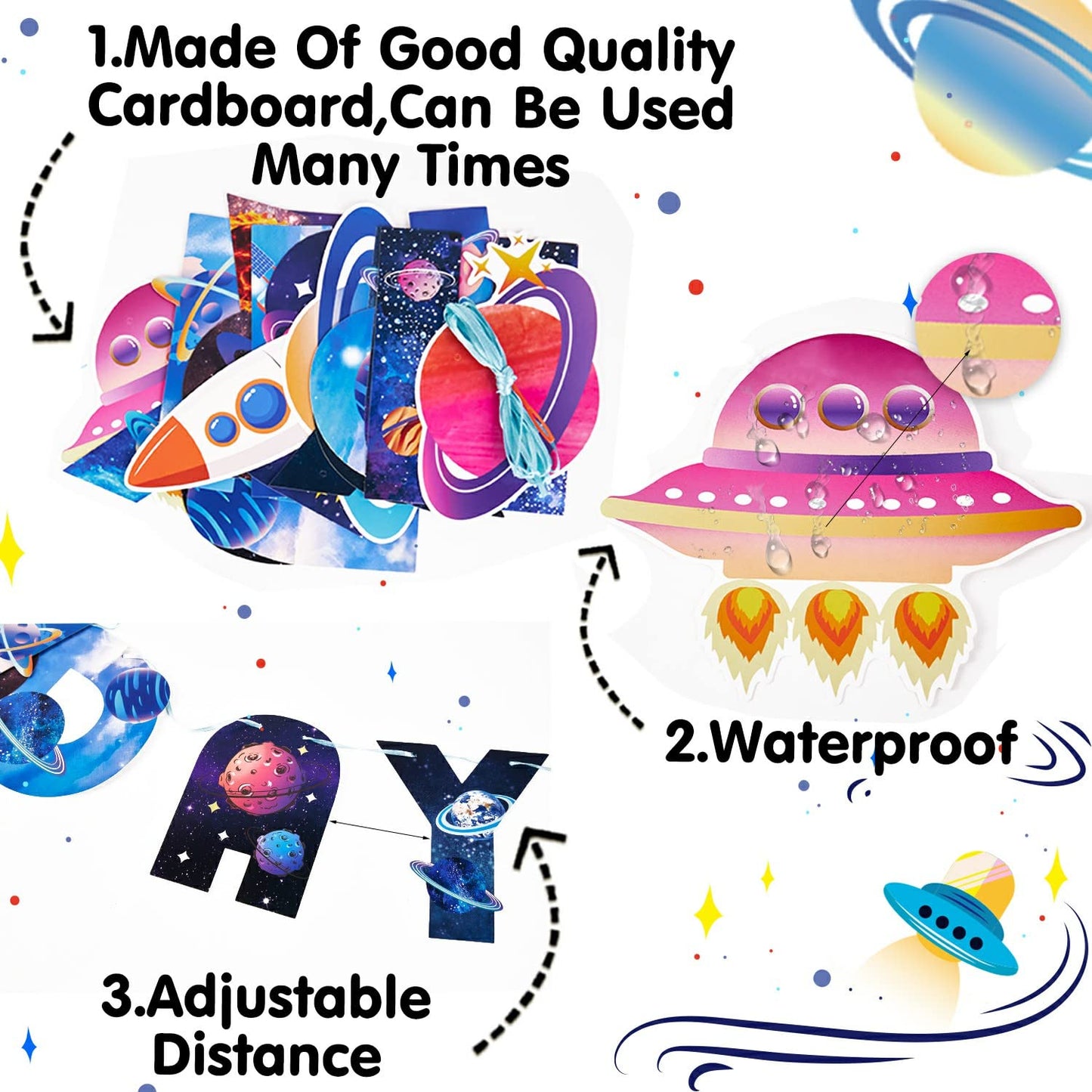 SUNBEAUTY Universe Outer Space Theme Birthday Banner Galaxy Happy