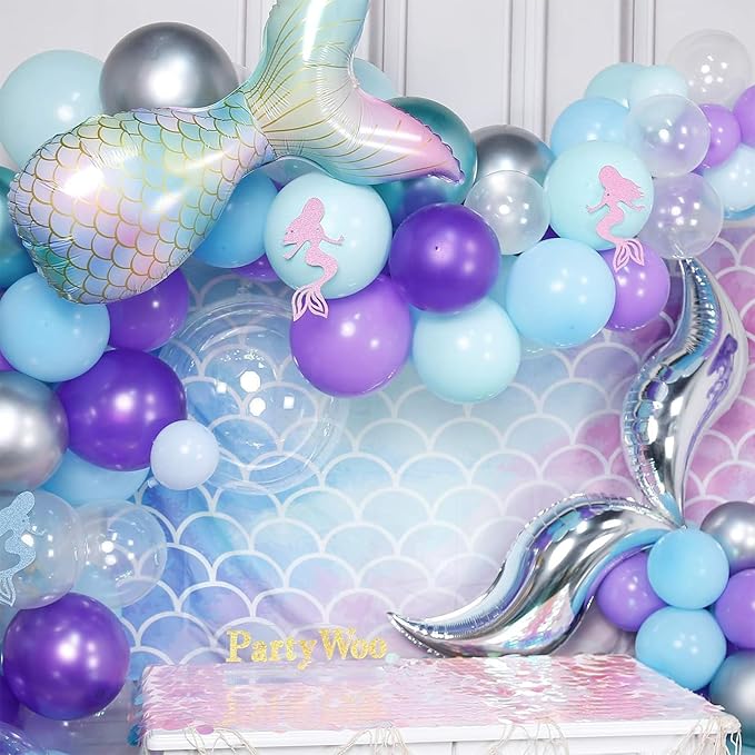 Mermaid Balloons Garland Kit 180pcs Mermaid Backdrop Mermaid Tail