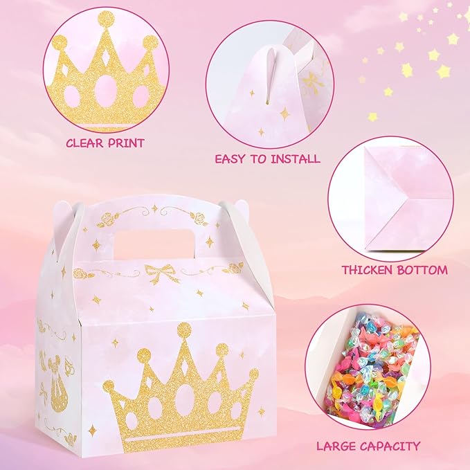 WERNNSAI 12 Pack Princess Candy Boxes - Pink Princess Birthday Party