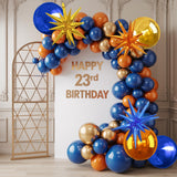 6Pcs Blue Orange Gold Foil Balloons,22Inch Orange Blue Gold 4D Round