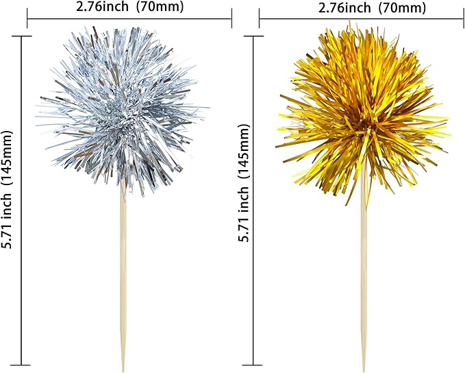 Gyufise 30Pcs Foil Firework Cupcake Toppers Sparkle Tinsel Cake #33