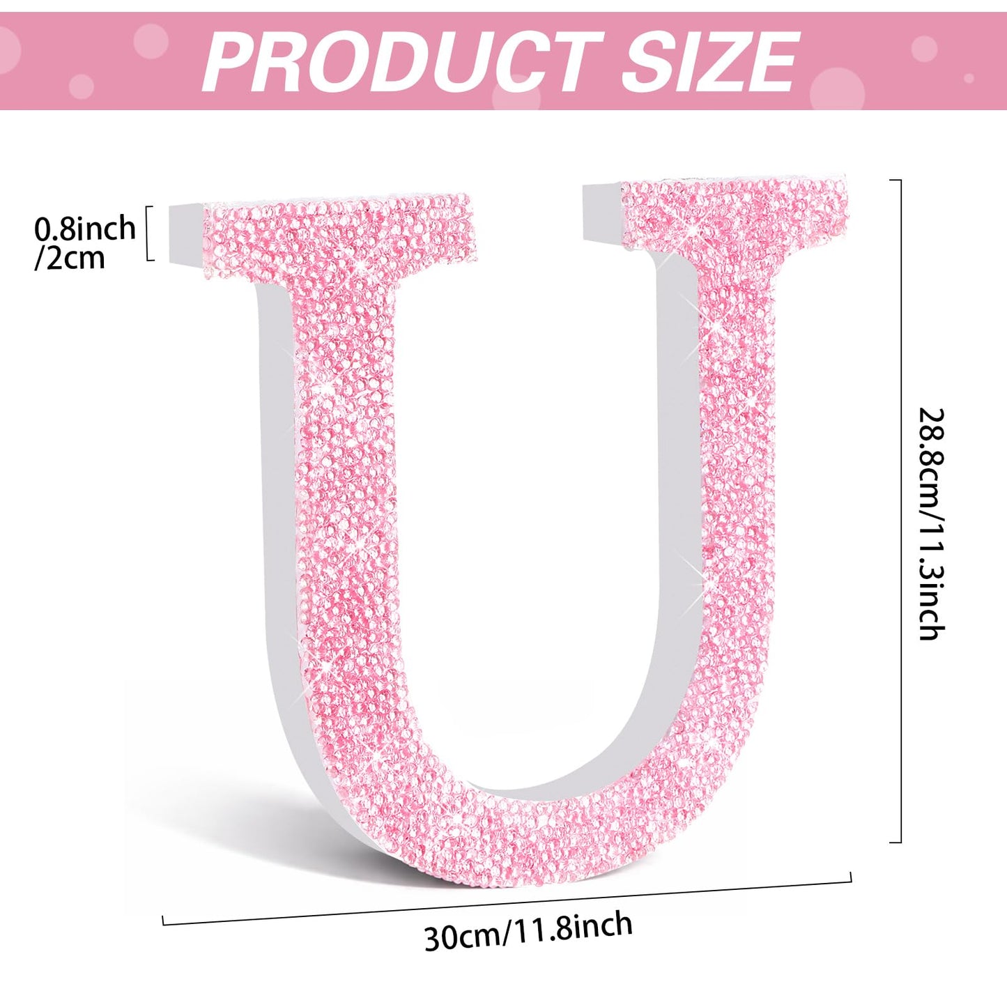 Qunclay Pink Crystal Diamond Letter Wall Decor, Glitter Wooden Bling