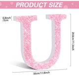 Qunclay Pink Crystal Diamond Letter Wall Decor, Glitter Wooden Bling