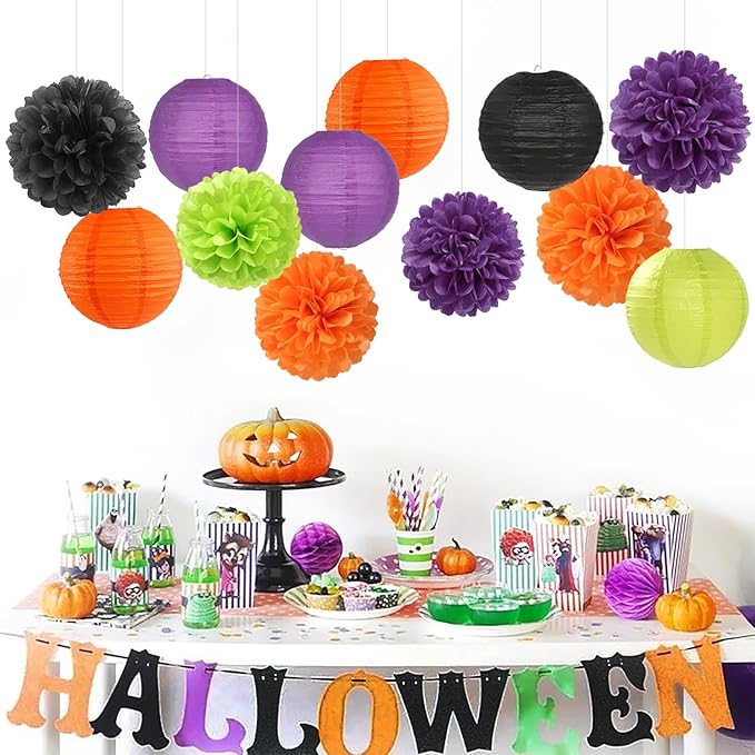 Black Orange Purple Green Halloween Party Decorations 15PCS Paper