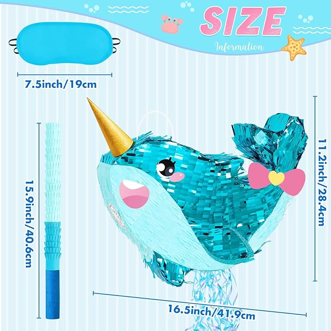 WERNNSAI Narwhal Piñata - Girl Narwhal Party Piñata Game Whale Ocean