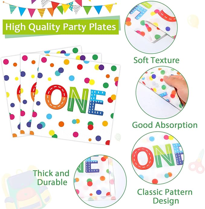 96pcs Rainbow 1st Birthday Plates and Napkins Confetti Happy