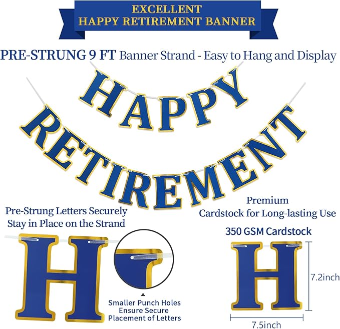 Retirement Party Decorations Kit for Women Men 16 Piece Elegant Blue