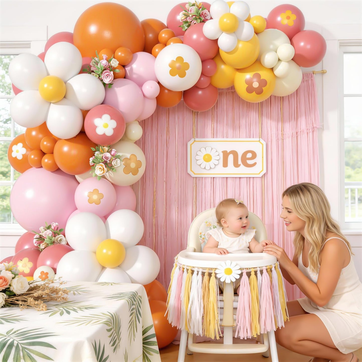Daisy Balloon Garland Arch Kit,Retro Orange Yellow Pink Boho Balloon