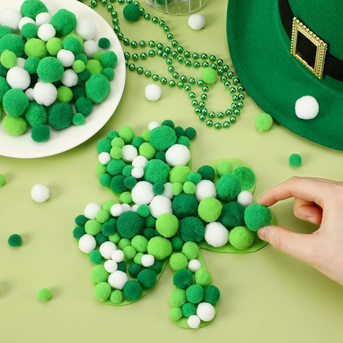 St Patrick's Day Pom Poms Balls 600 Pieces Green Pom Poms Mixed