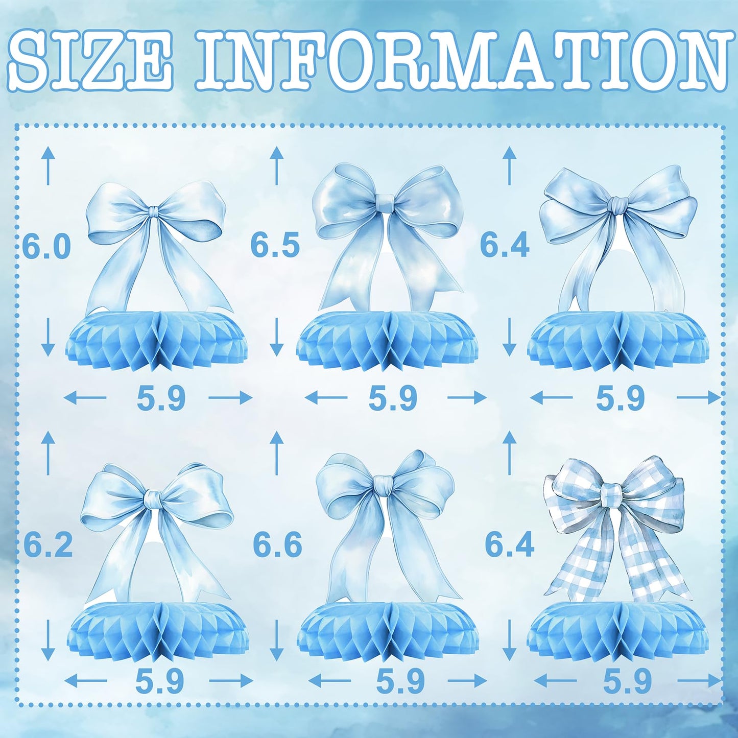Blue Bow Baby Shower Centerpieces – 12PCS Coquette Honeycomb Table