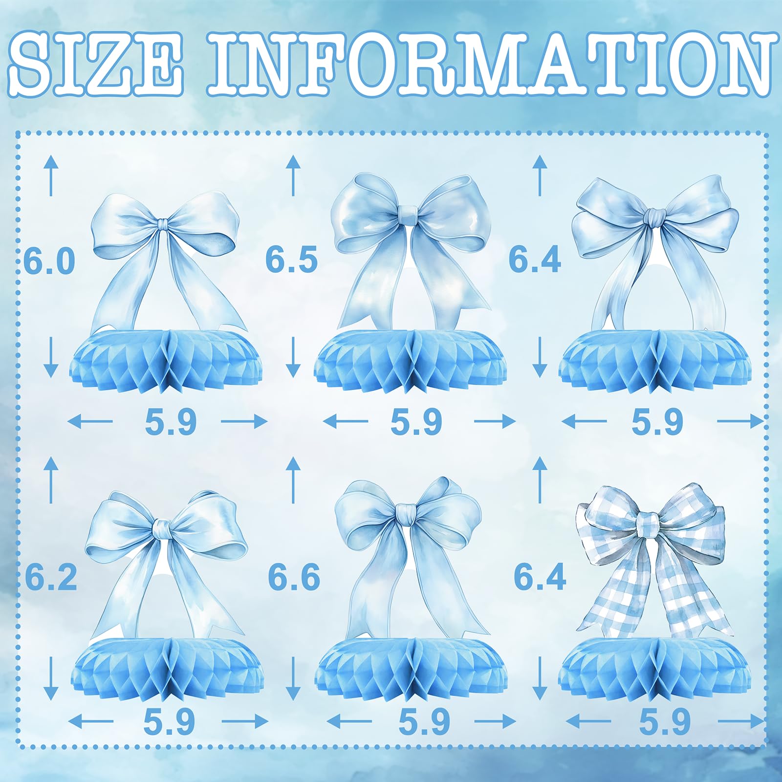 Blue Bow Baby Shower Centerpieces – 12PCS Coquette Honeycomb Table