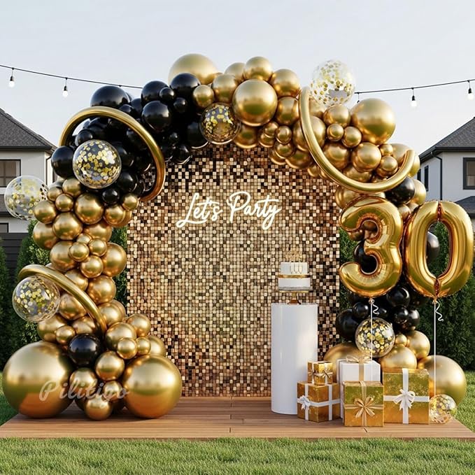 Black and Gold Balloon Arch Kit 114 Pcs Black and Gold Balloons