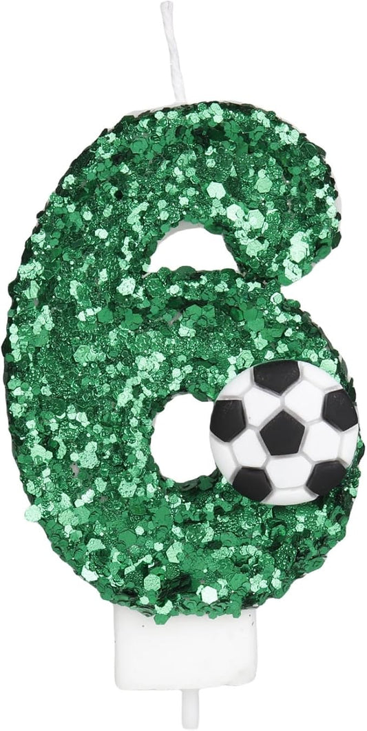 Soccer Candle 6,6 Candle for Birthday Cake Boy Soccer,6th Birthday