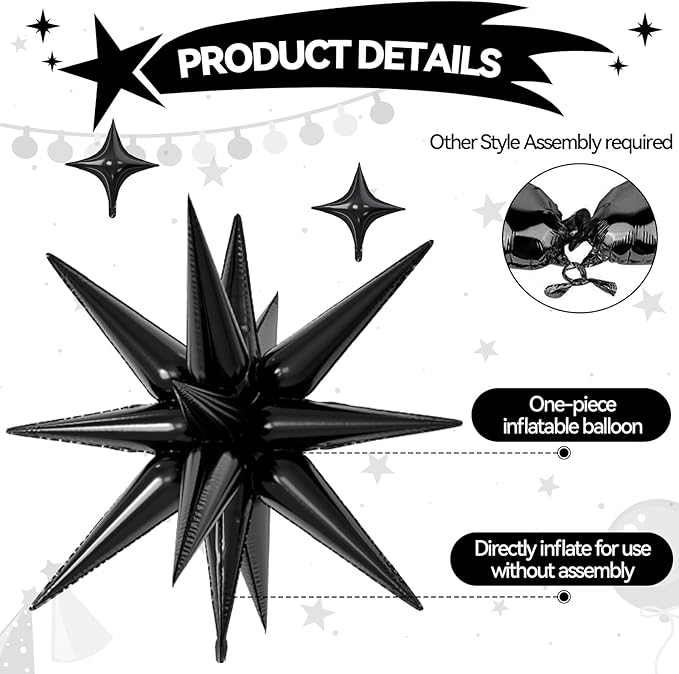 18 Pcs Black Star Balloons, Black Balloon with 6 Pcs 22-Inch