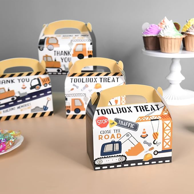 DjinnGlory 36 Pack Cute Construction Party Favor Treat Boxes Small