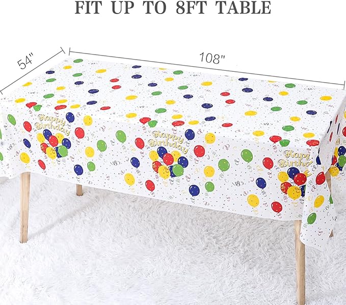 2 Pack Happy Birthday Plastic Tablecloth, 54x108 inch Rectangular
