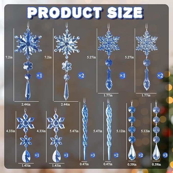 18pcs Crystal Christmas Ornaments for Christmas Tree Decorations-Dark