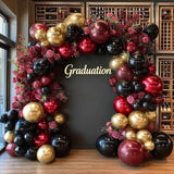 Burgundy Black Gold Balloon Garland Double Stuffed Dark Red Gold