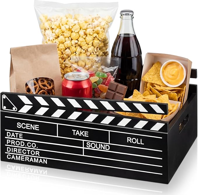 Movie Night Supplies Snack Trays with Handles Reusable Wooden Movie
